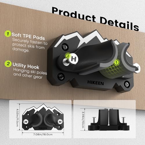 Hikeen Ski & Snowboard Wall Mount,Fits Any Ski or Snowboard, Ski Wall Rack Non-Slip Storage for Garage Organization,Space-Saving Winter Gear Organizer,2 Pack - size: 2 pack