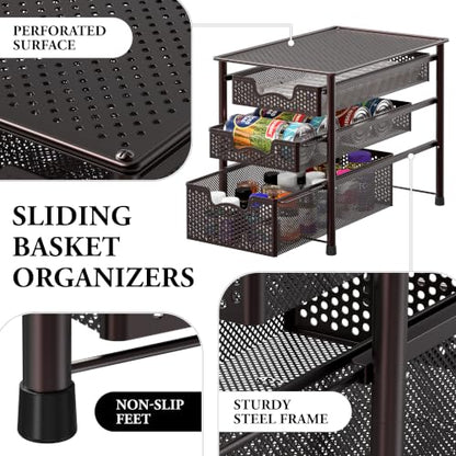 Simple Houseware Stackable 3 Tier Sliding Basket Organizer Drawer, Bronze - color: Bronze, size: 3-Tier