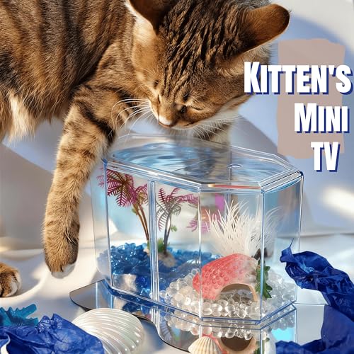 Small Fish Shrimp Tank - Mini Sea Monkeys Tank Tiny Aquarium Tank - Include Hideout Decoration & Fish Tank Gravel - 2/5 Gallon Fry Fish Bowl Divided Compartments Beta Fish Tanks for 2 Betas