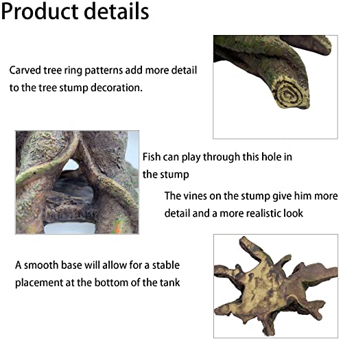 Aquarium Landscape Tree Stump Artificial Resin Tree Hole Ornament Hollow Trunk Cave Betta Cave Rocks Fish Tank Decoration for Cichlid Hiding
