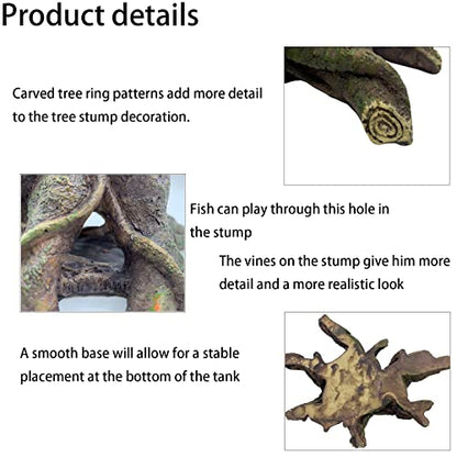 Aquarium Landscape Tree Stump Artificial Resin Tree Hole Ornament Hollow Trunk Cave Betta Cave Rocks Fish Tank Decoration for Cichlid Hiding