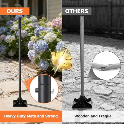 Heavy Duty Tamper Tool, 59 Inch Manual Soil Compactor Hand Tamper with Solid Flat Base Lawn Leveling Tool with Comfortable Handle for Yard Patio Driveway Garden Dirt Sand Gravel Soil ﻿