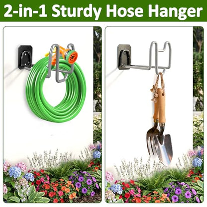 Garden Hose Holder with Hook - Heavy Duty Garden Hose Hanger with Sprayer Storage Design, Wall Mount Water Hose Storage for Outside Yard Lawn and Garage - color: 1pc Gray
