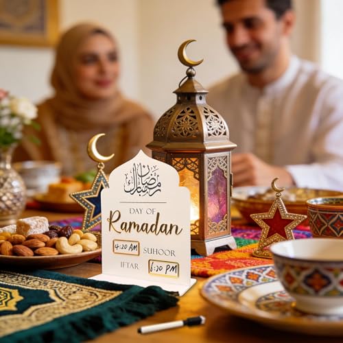 Ramadan Advent Countdown Calendar 2026 – Eid Mubarak Decoration Set with Erasable Pen – Islamic and Mosque Themed Home Decor for Table Centerpieces – Ideal Gift for Muslim Families