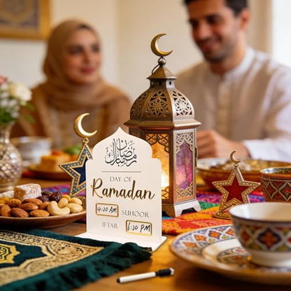 Ramadan Advent Countdown Calendar 2026 – Eid Mubarak Decoration Set with Erasable Pen – Islamic and Mosque Themed Home Decor for Table Centerpieces – Ideal Gift for Muslim Families