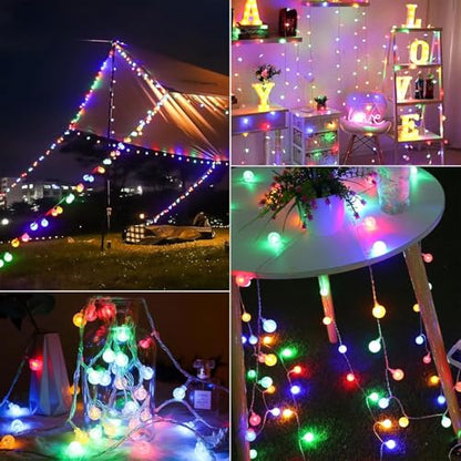 Coloured Globe String Lights Battery Operated,1 Pack 26.2FT 60 LED 16 Colour Changing Water Proof Crystal Ball Outdoor String Lights with Remote Control for Home, Patio,Party,Garden ,Christmas,Easter - color: 16Color Changing-1Pack 26.2FT