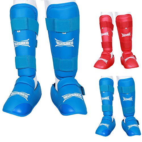 Twister Muay Thai, Boxing, Kickboxing,Karate, Taekwondo, MMA Shin & Instep Padded Guards, Shin in Steps, Shin Guards - color: BLUE, size: X-Small