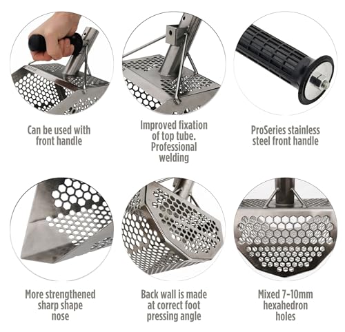 CooB Upgraded Beach Sand Scoop Metal Detector Tool Pro Series Shark 710 | Stainless Steel 1.5mm. Mixed Hexahedron 7-10mm Holes. Light and Strong Metal Detecting Hunting Tool. Powered by CooB