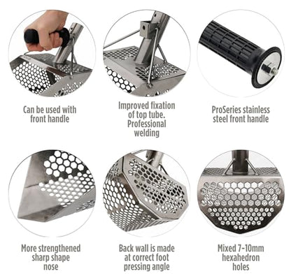 CooB Upgraded Beach Sand Scoop Metal Detector Tool Pro Series Shark 710 | Stainless Steel 1.5mm. Mixed Hexahedron 7-10mm Holes. Light and Strong Metal Detecting Hunting Tool. Powered by CooB