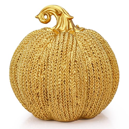 4.7" Gold Resin Pumpkin Fall Decor Thanksgiving Table Centerpiece - color: Resin Pumpkin-gold