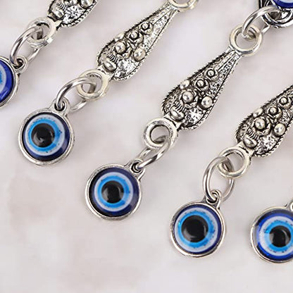 Islamic Turkish Blue Evil Eye Pendant, Muslim Amulet Blessing Wall Hanging Pendant, Good Luck Bringing Home Car Decor Protector for Women Sterling Silver Jewelry