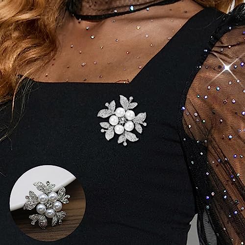 Crystal Pearl Flower Brooches Pins Fashion Beautiful Created Rhinestone Floral Brooch Good Idea for Party Dance Wedding Banquet for Elegant Women Girl - color: Silver Pearl Flower
