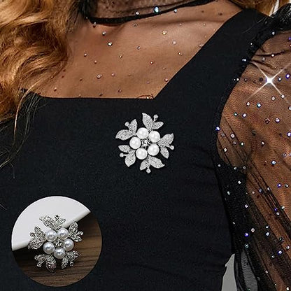 Crystal Pearl Flower Brooches Pins Fashion Beautiful Created Rhinestone Floral Brooch Good Idea for Party Dance Wedding Banquet for Elegant Women Girl - color: Silver Pearl Flower