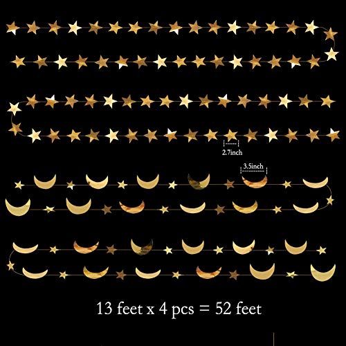 Decor365 골드 문 스타 가랜드 라마단 장식 반짝 작은 별 두 달 생일 파티 장식 기발한 장식 별이 빛나는 새해 전야 배너 벽걸이 별 베이비 샤워 EID 무부락 장식