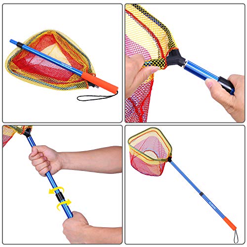 PLUSINNO Kids Fishing Net, Telescopic Lightweight Landing Net with Aluminum Pole Handle and Nylon Mesh, Catch and Release Butterfly Net for Kids Youth Outdoor - color: 2 Pack(1 Blue&1 Silver)