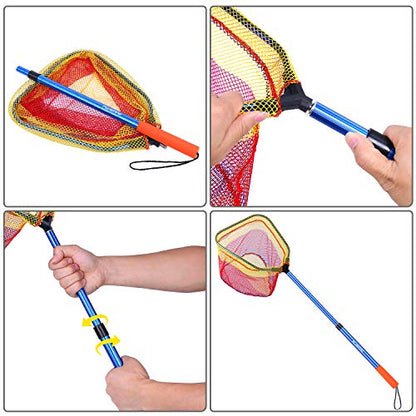 PLUSINNO Kids Fishing Net, Telescopic Lightweight Landing Net with Aluminum Pole Handle and Nylon Mesh, Catch and Release Butterfly Net for Kids Youth Outdoor - color: 2 Pack(1 Blue&1 Silver)