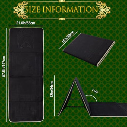 Foldable Muslim Prayer Mat with Back Rest Support, Thick Padded Islamic Prayer Rug, Travel Portable Carpet for Women Men, janamaz, Sajadah, Meditation Prayer Ramadan Eid Gift with Hat and 33 Beads - color: BLACK