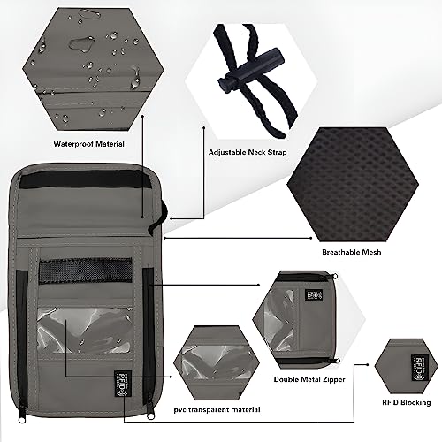 Travel Neck Wallet with RFID Blocking – Passport Holder Organizer Neck Pouch – Portable Easy to Conceal Travel Pouch (PVC Gray) - color: PVC Gray