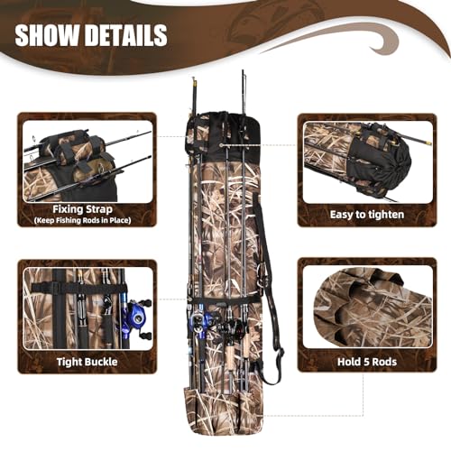 Fishing Rod Bag Fishing Rod Case, Durable Folding 900D Oxford Fabric Portable Large Capacity Waterproof, Fishing Gifts for Men Boys - color: Camouflage