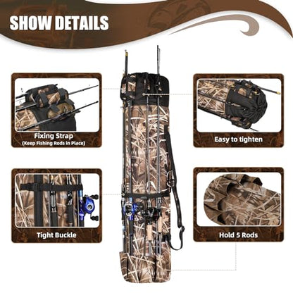 Fishing Rod Bag Fishing Rod Case, Durable Folding 900D Oxford Fabric Portable Large Capacity Waterproof, Fishing Gifts for Men Boys - color: Camouflage