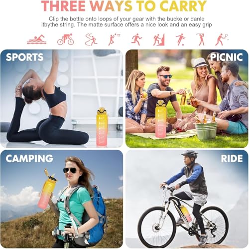 Water Bottle with Straw 1L,Boys Water Bottles with Straw 1 Litre,Waterbottle Leak-Proof Sports Water Bottle,Plastic Drinks Bottles Toxin Free，Bpa-Free (Yellow Pink) - color: 05-Yellow Pink