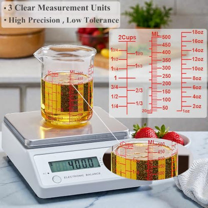 Ackers BORO3.3 High Borosilicate Glass Measuring Cup, Handleless Beaker with V-Shaped Spout, 500 ml (16 oz, 2 Cup) - size: 2Cup,500ML