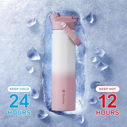 KEWIXY 24 oz Insulated Water Bottle, 2-in-1 Lid, Straw & Spout with Protected, Leak Proof, Keep Cold, Stainless Steel, Metal, Reusable, Handle, for Travel, Gym and School, 2 Lids, Iced Plum - color: Iced Plum, size: 24 Ounces