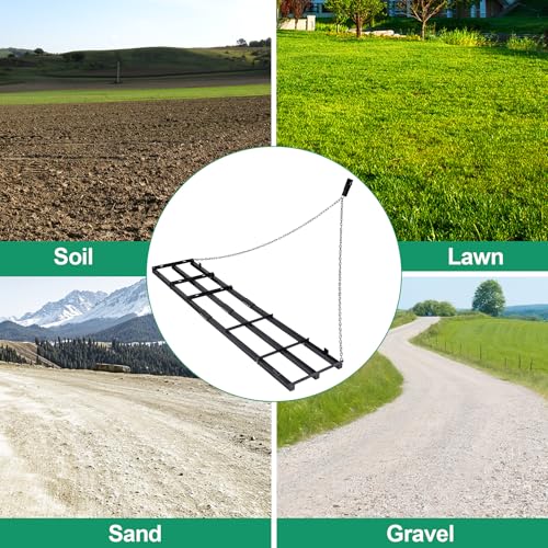 8 FT Drag Harrow Driveway Grader with 6 FT Chain | Tow Behind Lawn Rake for ATV, UTV, Tractor, Mower, Land Leveler for Gravel, Sand, Soil, Hay - size: 8 FT