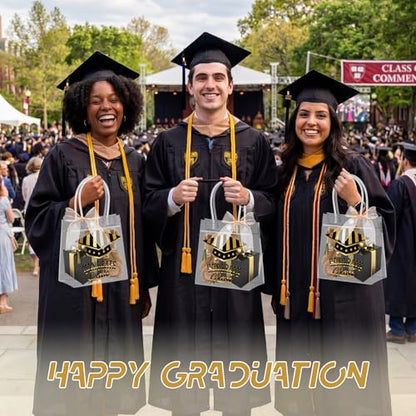 Aliceset 24 Pcs 2026 Graduation Gift Bags with Handles Clear Congrats Party Favor Tote Bag Reusable PVC Goodie Handbags for Graduation Party Decoration Supplies, 6.31"x 5.91"x 3.15" - style: Graduation
