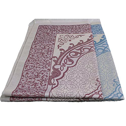 Modefa Muslim Woven Chenille Prayer Rug, Ottoman White/Blue + White/Pink | Thin Chenille and Taffeta Turkish Intricate Metallic Ottoman Salah Mat - color: White/Blue + White/Pink