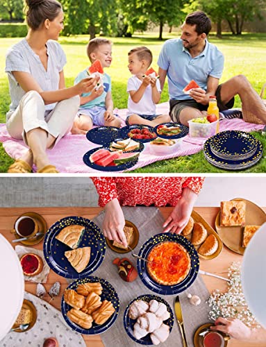 Nkaiso 141Pcs Navy Blue Gold Paper Plates and Napkins Party Supplies for20 - color: Navy Blue Gold
