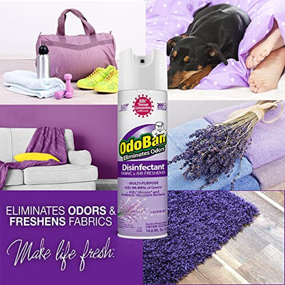 OdoBan Ready-to-Use Disinfectant and Harsh Aroma Eliminator, Cleaner and Fabric/Air Freshener, Set of 2, 14.6 Ounce 360-Degree Continuous Spray and 32 Ounce Trigger Spray, Lavender Scent - size: 23.3 Fl Oz (Pack of 2)