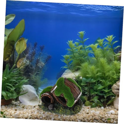 Resin Broken Barrel Aquarium Ornament with Moss Betta Fish Shrimp Hiding House Freshwater Shrimp Cave Fish Tank Decoration for Aquatic Pets