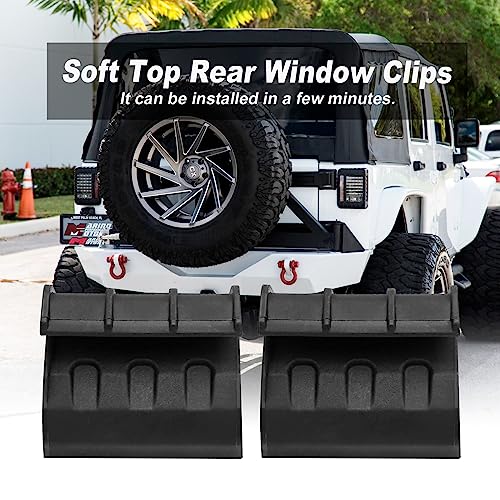 1 Pair Black Left Right Soft Top Rear Window Clips Retainer Brackets Tailgate Bar Holders Replacement for Jeep Wrangler JK JKU 2 Door 4 Door 2007-2018