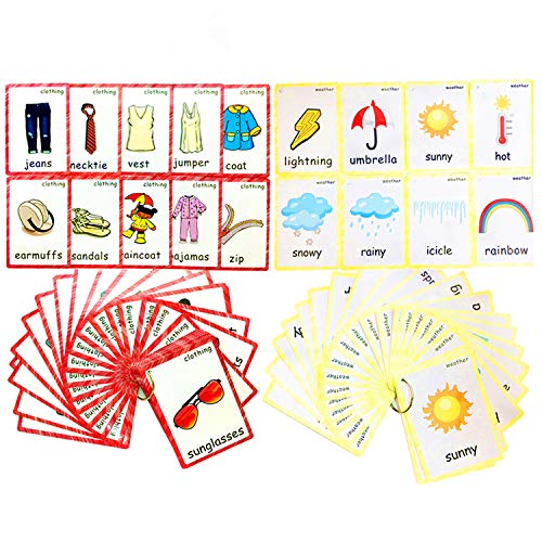 Set of Clothing and Weather Flash Cards for Toddlers | Kids Learning Flashcard & Montessori Pocket Cards Toys | Perfect for Pre-K Decor Background Wall Stickers, Teacher/Autism Therapists Tools - color: Clothing and Weather