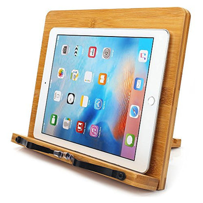 wishacc Bamboo Book Stand Cookbook Holder with 5 Adjustable Height 13.2 x 9.2 - size: 13.2 x 9.2 inches