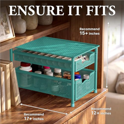 Simple Houseware Stackable 2 Tier Sliding Basket Drawer, Turquoise - color: Turquoise, size: 2-Tier