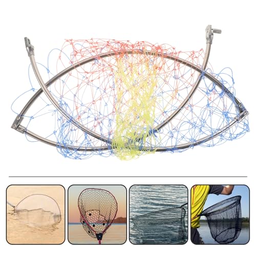 Cabilock Fishing Landing Net Replacement Head, 40cm Stainless Steel Fish Catch Basket with Colorful Printed Mesh, 8mm Connector for Freshwater and Saltwater Fishing Tools