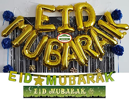 Eid Mubarak Balloon Banner[3 Pc Set] Eid Decoration Gold set Happy Eid Islamic Wall Decor Hilal Islamic Muslim Eid Party Supply Ramadan Decor | Muslim Holiday party set Happy Eid Islamic Gifts 123