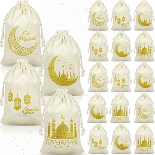 Photect 50 Pcs Islamic Burlap Bags Eid Al-adha & Qurbani Islamic Gift Bags Small Drawstring Pouch for Muslim Eid Al-adha Party Decorations, 4.7 x 7.8 Inch : Health & Household