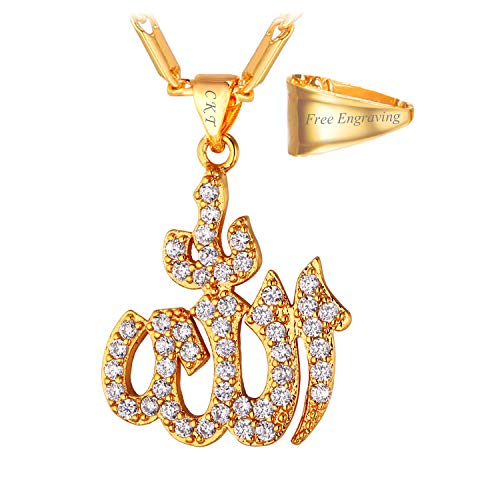 U7 Allah Pendant Necklace with Chain Platinum / 18K Gold Plated Muslim Jewelry Islamic Pendant - color: Personalized Gold Iced Out Allah