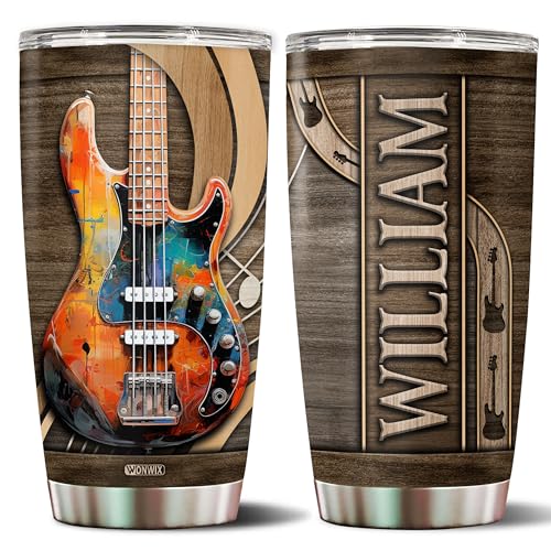 Personalized Bass Gifts for Men 20oz Stainless Steel Insulated Coffee Cup Travel Mug Tumbler with Lid Bassist Gift for Musician Lovers Players Dad Husband Son Christmas Birthday Valentine - color: BASS GUITAR