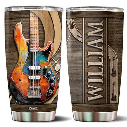 Personalized Bass Gifts for Men 20oz Stainless Steel Insulated Coffee Cup Travel Mug Tumbler with Lid Bassist Gift for Musician Lovers Players Dad Husband Son Christmas Birthday Valentine - color: BASS GUITAR
