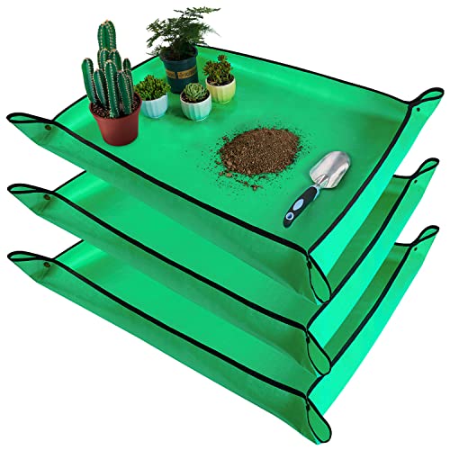 3 PCS 39.5"x 31.5" Large Repotting Mat for Indoor Plant Transplanting and Mess Control Thickened Waterproof Potting Mat Foldable Potting Tray Gardening Mat - color: 3 Pack Green