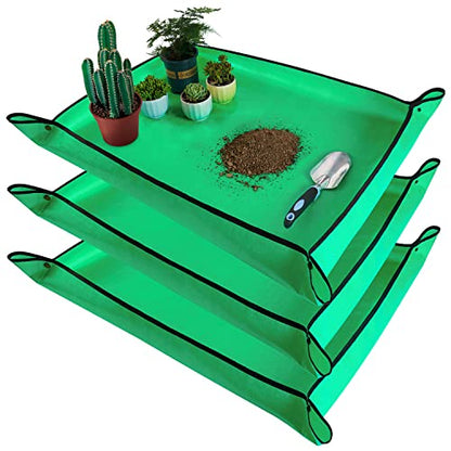 3 PCS 39.5"x 31.5" Large Repotting Mat for Indoor Plant Transplanting and Mess Control Thickened Waterproof Potting Mat Foldable Potting Tray Gardening Mat - color: 3 Pack Green