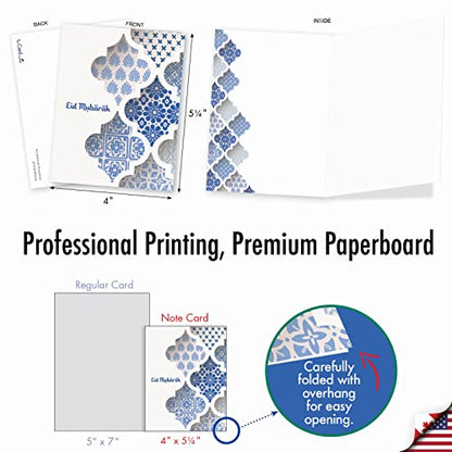 The Best Card Company - 20 Assorted Blank Eid Mubarak Notes Bulk Box Set 4 x 5.12 Inch with Envelopes (10 Designs, 2 Each) Islam Holiday Cards Eid Mubarak Dimensions AM10424RDG-B2x10 - style: Eid Mubarak Dimensions - Blank