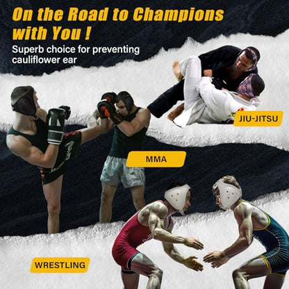 Trymaker Wrestling Headgear, Head Gear with Chin Cup, Sorf Ear Guard for Men, MMA, Jiu-Jitsu (for Users Aged 12+) - size: L (21 1/4" - 25 1/4"), style: White
