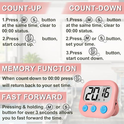 ZILLEEN Classroom Timer for Kids Teachers 2 Pack Digital Timers, Purple & Pink - color: Purple & Pink
