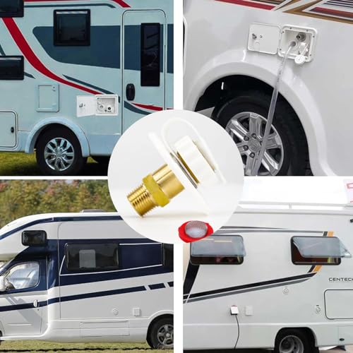 Himaweek RV Water Inlet Connection City Water Fill Inlet Flange Brass with Check Valve RV Water Hose Connector Replacement 1/2" NPT Male City Water Fill Flange City Water Hookup for Camper (White) - color: White