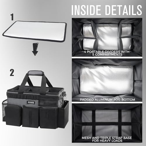 SCAVATA Wearable Cleaning Caddy Bag, Cleaning Caddy Supplies Organizer with Handle & Shoulder Straps for Housekeepers, Under Sink & Car Cleaning Tool Organizers with 4 Foldable Divider (GraphiteGrey) - color: GraphiteGrey